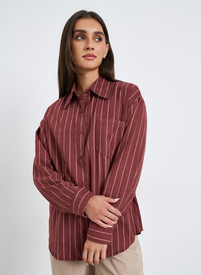 ستايلي بلوزة مخططة بأكمام طويلة وقَصَّة واسعة - Image 3